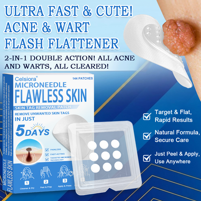 ✅Celsiora® 2-in-1 Microneedle & Hydrocolloid Patch | Raised Moles,Acne,  Flat Warts & Skin Tags Remover | Improves Wrinkles, Scars & Blemishes | Invisible Pimple Patches for Face & Body