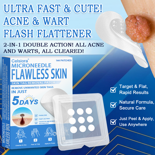 ✅Celsiora® 2-in-1 Microneedle & Hydrocolloid Patch | Raised Moles,Acne,  Flat Warts & Skin Tags Remover | Improves Wrinkles, Scars & Blemishes | Invisible Pimple Patches for Face & Body