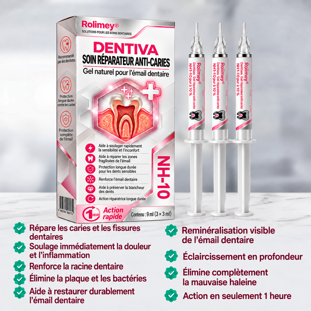 🤍 Rolimey® DenPerm – Gel de comblement naturel de l’émail pour réparer les caries